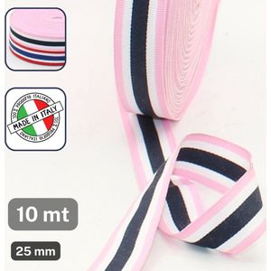 10 Meter POLYESTER GESTREEPTE RIBSBAND/KOORDBAND, Breedte 25MM, Italiaanse Kwaliteit, Kleur MIX2