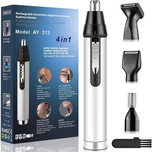 Professionele 4-in-1 Neushaartrimmer - USB Oplaadbaar - oorhaartrimmer - voor neushaar, wenkbrauwen en oorhaar, - met nat droog reinigingssysteem - Nose Clippers - Zilver