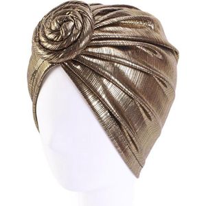 Tulband - Head wrap - Chemo muts – Haarband Damesmutsen - Glans - Tulband cap - Hoofddeksel - Beanie- Hoofddoek - Muts - Goud - Hijab - Slaapmuts - Hoofdwear