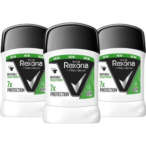 Rexona Men Invisible Fresh Power Deodorant Mannen - 3 x 50 ml - Deodorant Stick - 7 Voudig Bescherming - Deodorant Man Voordeelverpakking