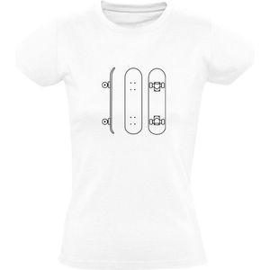 Skateboard Dames T-shirt | sport | skaten | halfpipe | tekening | Wit