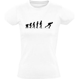 Speed Skating Evolution Dames T-shirt | wedstrijdschaatsen | sport | schaatsen | marathonschaatsen | Wit