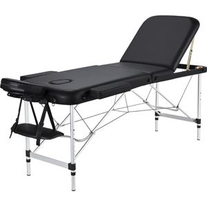 Zwarte Hoge Kwaliteit Behandeltafel - Massagetafel Inklapbaar - Massagebank - Verstelbaar met Hoofdsteun - Met Opbergkoffer - 2 Zones