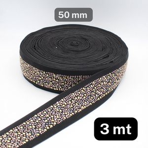 3 Meter SOEPELE BANDELASTIEK/TAILLE-ELASTIEK, Breedte 50MM, Kleur ZWART/BRONS