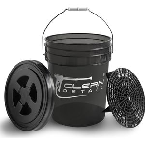 Cleandetail Autowas Emmer met Grit Guard en Schroefdeksel 20 Liter - Voor Auto & Motor - Emmer voor Autowassen - Auto Wasemmer Set - Detailing Bucket Set - Washbucket - Vuilrooster - Deksel