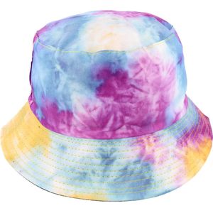 Bucket Hat Omkeerbaar Tie Dye Blauw Geel Paars Batik Festival Hoedje Beide Zijden Te Dragen Donker Blauw Vissershoedje