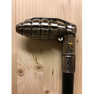 Uniek: wandelstok alu- chrome-nikkel handgranaten handvat