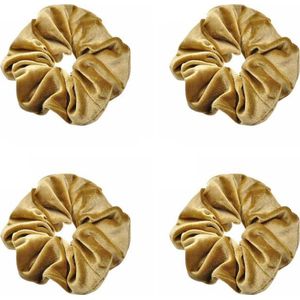 Scrunchies – Velvet Scrunchies – 4x goud – Goud – 4 stuks – Musthave Haaraccessore – Scrunche Pack – Luxe kwaliteit – Haarelastiek – Elastiekje – Elastiek – Haarwokkel – Haarverzorging – Haarelastiekjes – Haarwikkel