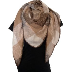Warme Driehoekige Sjaal - Geruit - Beige/Khaki - 195 x 90 cm (016915#)