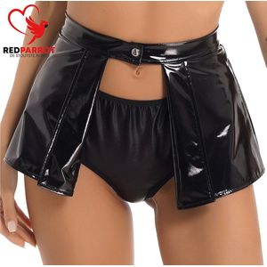 Lederen mini rok open kruis | Erotische rok | Glanzend | Sexy | Vrouwen kleding | BDSM | Rollenspel