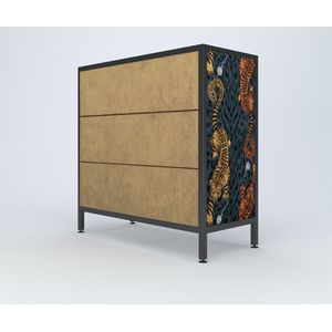 Tigris - Ladekast - Bruin/Oranje/Zwart - Metal/Glas/Fluweel - 90*90*45 cm