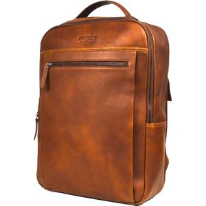 DSTRCT  Leren Business Laptoptas Rugtas - 15.6 inch laptopvak met rits - Cognac Luxe volnerf leder