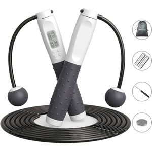 Springtouw met Teller - Springtouw Draadloos - Elektrisch Springtouw - Springtouw met 2 Standen - Springtouw Volwassenen en Kinderen - Springtouwen - Springtouw Fitness - Spring Touw - Speedrope - Zwart met Wit