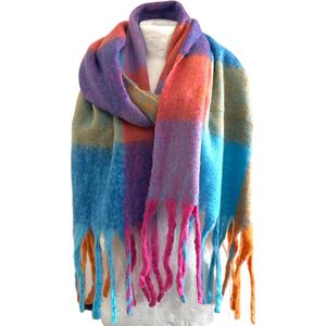 Warme Sjaal - Dikke Kwaliteit - Geblokt - Fuchsia - 220 x 52 cm (999132#)
