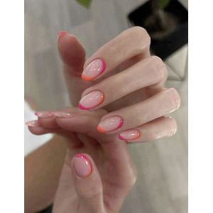 Nep nagels - Plaknagels - Lijntjes - Roze Oranje - Medium - Ovaal