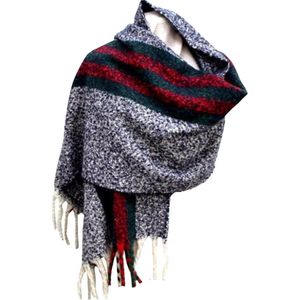 Warme Sjaal - Dikke Kwaliteit - Gestreept - Blauw/Rood - 190 x 50cm