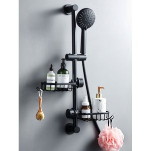 2 Stuks Zeepbakjes Voor Glijstang Zwart Universeel- Incl Reduceer Ringen 19mm En 23mm- Universele Montage - Badkamer Accessoires- Douch Garniture- Keukenkraan Plank- Zeep Houder- Spons Houder- Afwasmiddel Houder