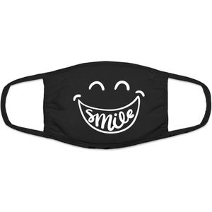 Big smile | grappig mondkapje | gezichtsmasker | bescherming | bedrukt | logo | Zwart mondmasker van katoen, uitwasbaar & herbruikbaar. Geschikt voor OV