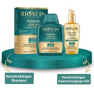 Bioxcin Keratine & Argan Herstel Shampoo 300ml + Keratin & Argan Haarmasker 225 ml + Bio Keratin Organic Pure Keratine Serum Spray (30ML) (Tegen haaruitval) Bioxcin - Bioxsine - Herbal - haarverzorging - Haarmasker - Beschadigdhaar