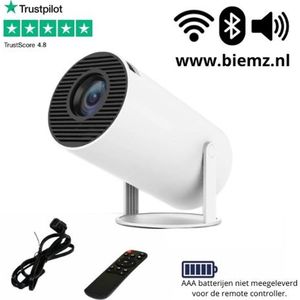 Biemz™ Beamer | Projector met 4K support/200ANSI, WiFi 6, Bluetooth 5.0, en Android 11.0 | Inclusief Afstandsbediening | WiFi, HDMI, Bluetooth | Thuisbioscoop Projector voor Ultieme Entertainment