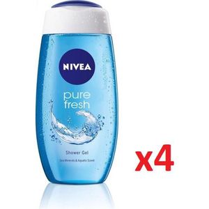 NIVEA Douche Pure Fresh Douchegel Voor Mannen - Zijdezacht Schuim & Extra Fris & Verkwikkend - 4x250 ml