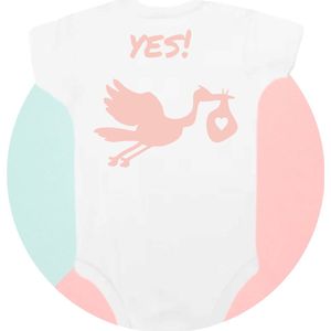 Romper softtouch - yes met ooievaar - vertellen dat jullie zwanger zijn - 0-3 maanden - aanpasbaar