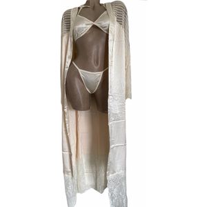 Lingerieset 3 delig lang in satijnlook onesize 34-38 beige