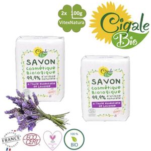 Cigale Bio | 2x100g Biologische lavendel olie zeep | Zonder conserveermiddel - kleur