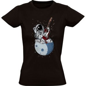 Astronaut met een gitaar op de maan Dames T-shirt - muziek - rock n roll - ruimte - hardrock - ruimtevaarder - elektrische gitaar