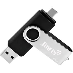 Jinfly 2 in 1 USB-Stick - USB-A 3.0 & USB-C poort - DUAL USB - 128GB Geheugen - snelheden tot 40MB/s & 120 MB/s - Flash Drive OTG - voor alle smartphones, tablets, laptops, computers - ZWART