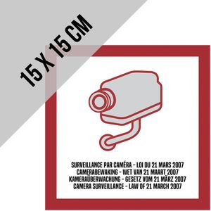 Pictogram/ plaatje (flexibel) (2x) | Camerabewaking Wetgeving maart 2007 | 15 x 15 cm | Dikte: 0,8 mm | 4 talen | CCTV | Législation sur la surveillance par caméra Mars 2007 | Nederlands | Engels | Frans | Duits | 2 stuks