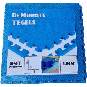De Mooiste Tegels - Zwembad Tegels - EVA Foam - DMT enterprise - 0.62m x 0.62m x 1cm - Pak van 4 Stuks - 1.24M² - Blauw - Zwembad Grondzeil - Vloer Tegel - Extra Dik!