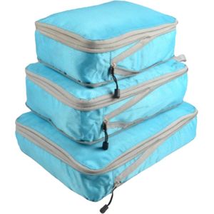 Reizen - Packing Cubes - Opvouwbare Reistas - Koffer - Bagage Organizer - Opbergtas Samendrukbare Verpakking - Set van 3 - Lichtblauw