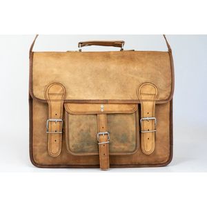 Stijlvolle Satchel tas 16 inch “Granada” – Cognac Bruin Echt Leer - Vintage Look Boekentas 42 x 29 x 11 cm Messenger Working Bag Schoudertas (MODEL112)