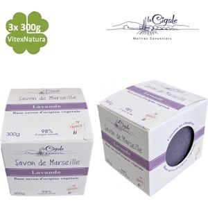 Savon De Marseille zeep 3x300g glycerine en provinciaalse LAVENDEL origineel Frans zeepblok CUBE La Cigale