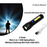 2-Stuks Mini 2-in-1 USB Oplaadbare Militaire Zaklamp Met Felle COB LED's