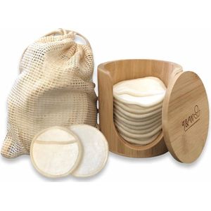 J&W Sustainable Products - 15 Herbruikbare Wattenschijfjes + Bamboe Houder - Wasbare Wattenschijfjes Makeup Pads - Zero Waste