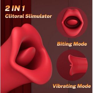 Desiredrops® - Rood Mond Vibrator - Trilt – 10 Standen - 5 Vibrator Standen– Rode Siliconen Vibrator - Bijt-Zuig -Clitoris Stimulator – Intense Sex Orgasme – Seks speeltjes – Cadeau - Vrouw - Voor haar