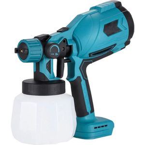 Verfpistool - Verfspuiten Electrisch - Verfspuitpistool - Verf Sproeier - Draadloos zonder Accu Geschikt voor Makita - Met Reservoir 1000ml - Blauw