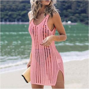 Gehaakt strand jurkje - Bikini cover up - Gypsy - Beach - Boho - Sexy strand jurkje - Roze - Large - Zomer trui - Lounge - Ibiza