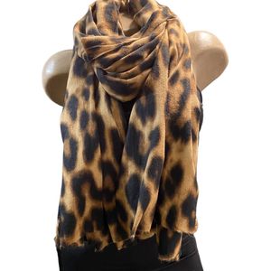 Dames lange sjaal panterprint herfst/winter 195cm/90cm camel/zwart