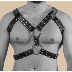 PU leren harnas ""Gladiator"" voor mannen // Kinky bondage BDSM club wear // Zwart & zilver