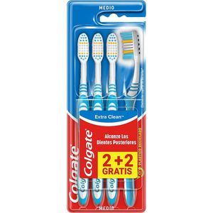 COLGATE - Extra Clean Medium Toothbrush - Promotes Good Health Bucco-Dental - Deep Cleans - Reaches Bottom Teeth - Pack of 4 Toothbrushes