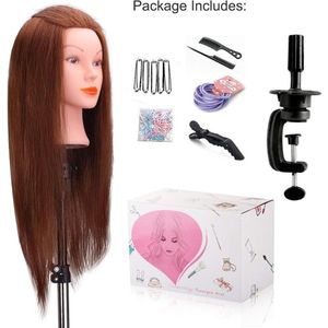 Equivera Oefenhoofd Kappershoofd - Oefenpop Kapper - Oefenhoofd Echt Haar - Human Hair - Oefenhoofd