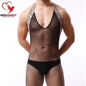 Visnet bodysuit Luipaard | Heren Lingerie | Open billen | String body heren | Erotische mannen kleding | One size | Dierenprint | BDSM