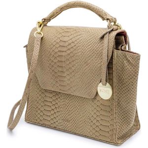 MŌSZ Dames Handtas / Crossbodytas / Schoudertas - Leer - Slangenprint - Phoebe - Taupe