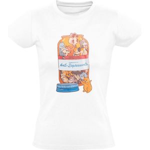 Anti Depressiva Katten Dames T-Shirt | Grappig | Dieren | Medicijnen | Medicijn | Vrolijk | Kat | Poes | Huisdier | Shirt