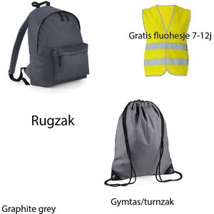 Gymtas jongen – turnzak – zwemzak - rugzak jongen – rugzak 18 liter – terug naar school – back to school - ideaal voor hobby - vrije tijd - uitstapjes - kleur grijs – schoolgerief jongen - gratis fluohesje – fluojas 7-12j