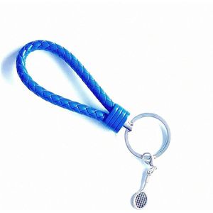 Sleutelhanger - Donker Blauw - Badminton - Racket - Dubbel - Single - Shuttle - Sport - Hanger - Leer - SportPresent - Sportsieraad - Sieraden