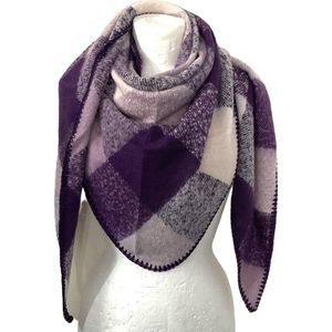 Warme Driehoekige Sjaal - Geruit - Paars/Lila - 195 x 90 cm (016922#)